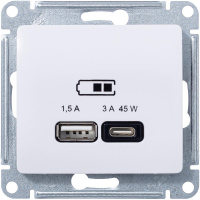 Розетка USB A + тип-C 45W Белый высокоскоростная зарядка ATN000129 (8/48)