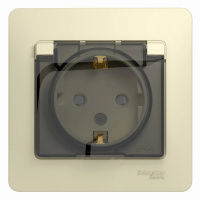 Розетка 1гн с/п с з/к  в сборе, штор. с крыш. IP44 Крем Glossa GSL000248 (10/160)
