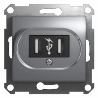Розетка USB с/п 2 гнезда Алюминий Glossa GSL000332