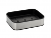 Мыльница настольная, мат. нерж. сталь+черный пластик (22073)