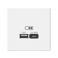Розетка USB A + тип-C 45W БЕЛЫЙ ArtGallery высокоскоростная зарядка GAL000129