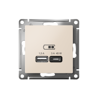 Розетка USB A + тип-C 45W Бежевый высокоскоростная зарядка ATN000229 (8/48)