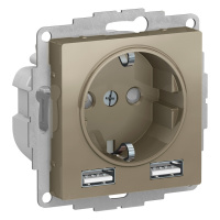 Розетка 1гн с/п с з/к + 2USB (1 порт 1,2А+1 порт 2,4А) Шампань AtlasDesign ATN000530